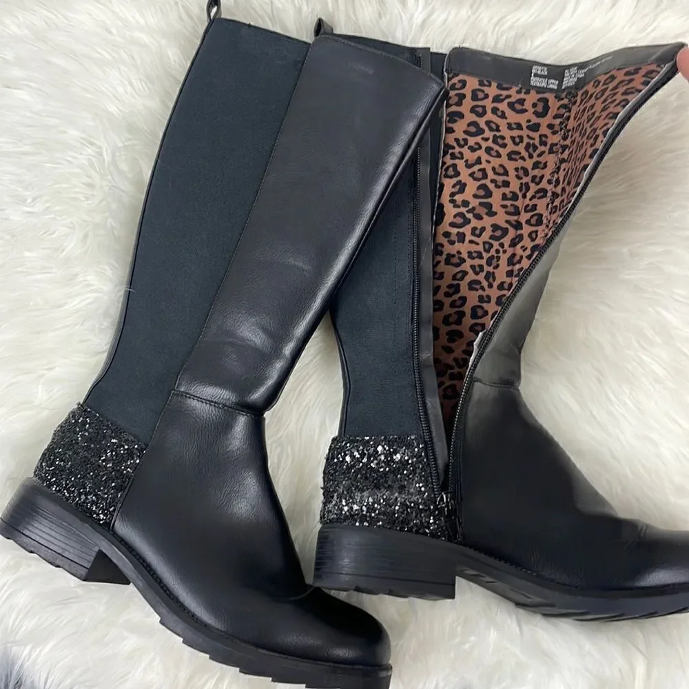 Steve Madden | girls tall glitter boots 4.0 jjosette black with cheetah …